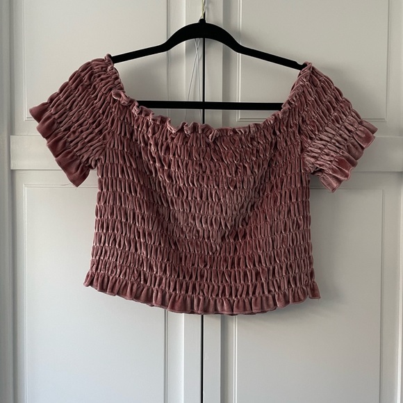 Wild Fable Pink Mauve Velvet Smock Off-Shoulder Crop Top Y2K Style Size Large - Picture 2 of 3